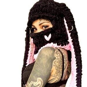 NEW BUNNY EAR HAT SKI MASK BEANIE CONTAINS NECK GAITERS,MADE OF WOOL